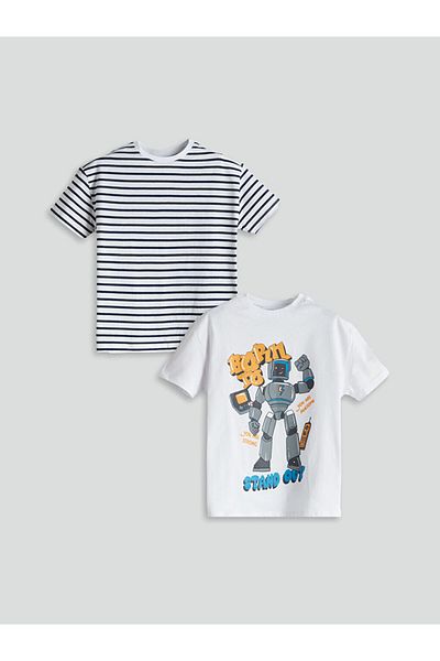 LC Waikiki Crew Neck Printed Boys' T-Shirt Pack of 2