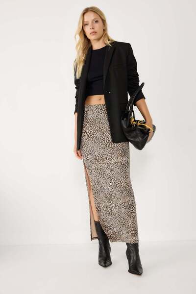 No Matter What Midirock mit Leopardenmuster und Schlitz