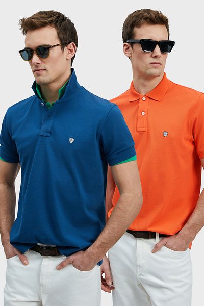 Lufian Με λογότυπο Βαμβακερό Comfort Fit Κουμπί γιακά Polo 2'li Μπλουζάκια Ανδρικό T SHIRT 111040206S2