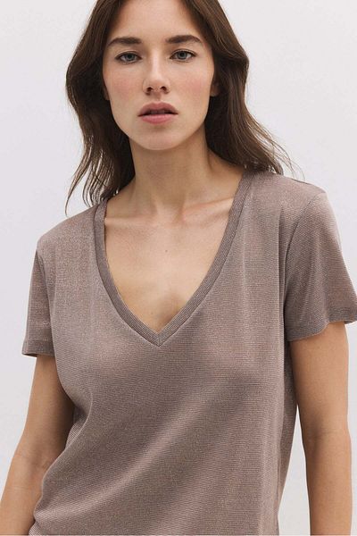 No Matter What Shiny V Neck Basic T-shirt