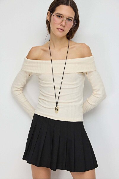 No Matter What Schulterfreie, langärmelige Damenbluse mit tailliertem Schnitt