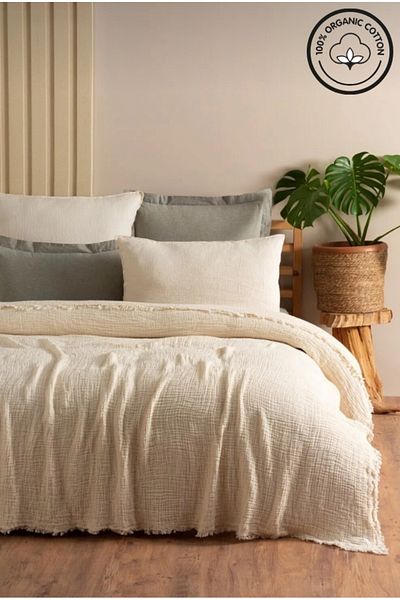 VESSİNOHOME Pure Series Muslin Double Bedspread Natural Cotton