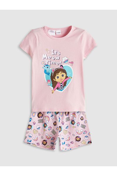 LC Waikiki Pink Gabby's Dollhouse Printed T-Shirt and Shorts 2-Piece Set
