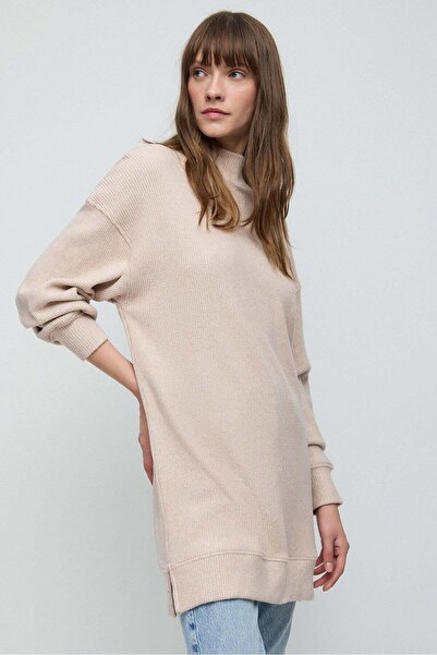 No Matter What Beige Bluse mit Rollkragen und Fledermausärmeln