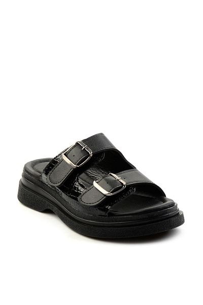 Bambi Black Patent Leather Crocodile Women's Slippers K04761038009