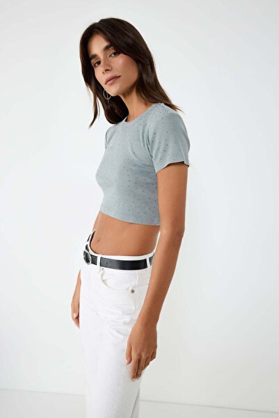 No Matter What Crop-Top aus Cordstoff mit durchgehender Steinbeschichtung