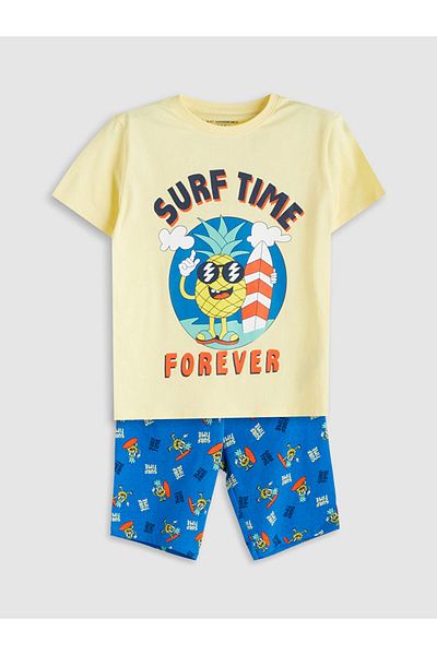 LC Waikiki Sari Ananas Printed Boys Shorts Pajamas Suit