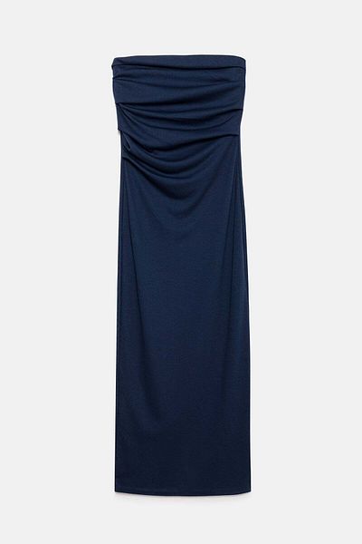 No Matter What Strapless Back Slit Midi Dress