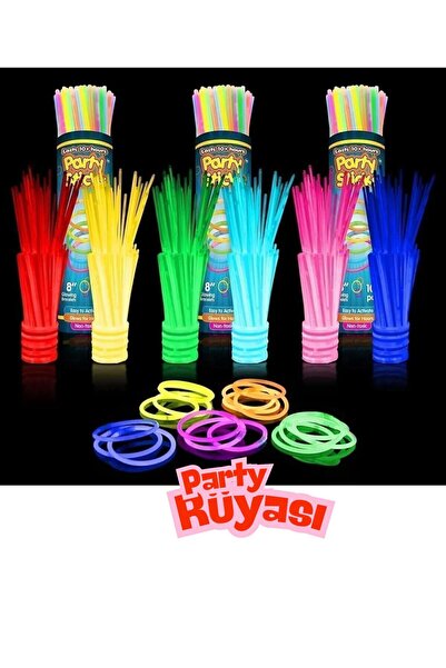 partyrüyası 100 Adet Glow Stick Fosforlu Neon Çubuk Bileklik Parti Konser Bil...