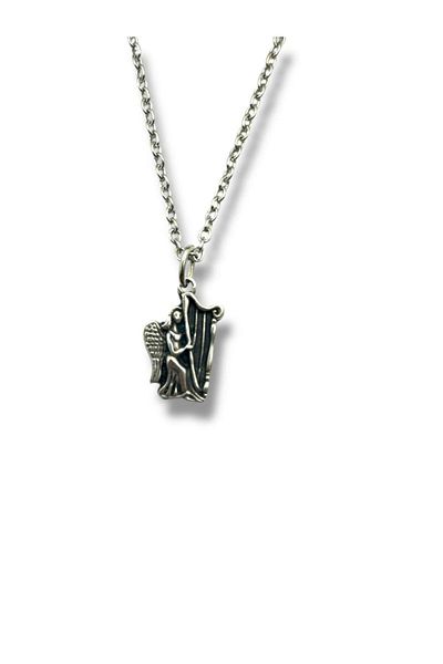Herşey Nota Unisex Necklace with Harp Playing Angel Figure – Divine Peace and Artistic Spirit Themed Accessory with 60 cm Chain
