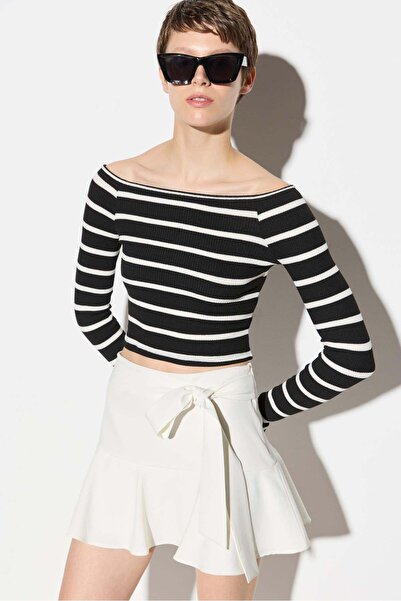 No Matter What Langärmlige, gestreifte Crop-Bluse