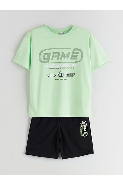 LC Waikiki Green Crew Neck Boys T-Shirt and Shorts