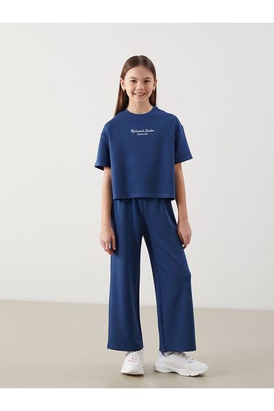 LC Waikiki Indigo Crew Neck Soft Touch Girl's T-Shirt and Sweatpants