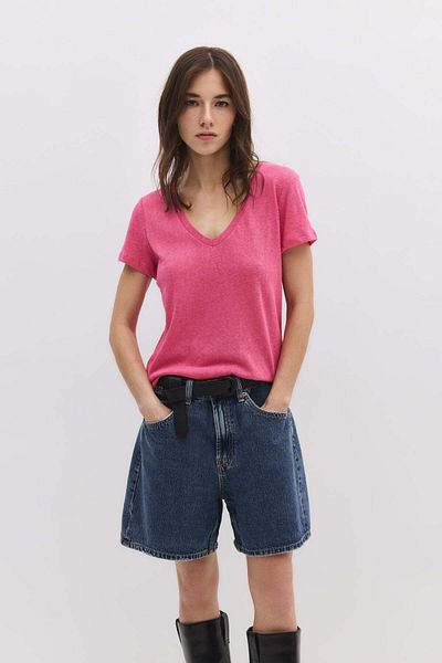 No Matter What V Neck Linen Basic T-shirt