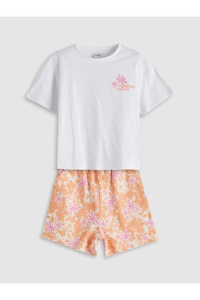 LC Waikiki Lcw Crew Neck Floral Girl's T-Shirt and Shorts