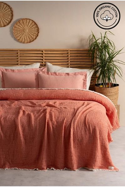 VESSİNOHOME Pure Series Muslin Double Bedspread Natural Cotton