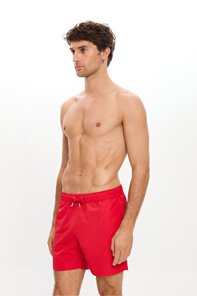 TOOSALTY ERKEK Düz Renk İnce Kumaş Deniz Şortu Cepli Fileli Astarlı Hızlı Kuruyan Su İtici Orta Boy