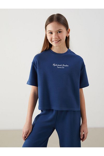LC Waikiki Indigo Crew Neck Soft Touch Girl's T-Shirt and Sweatpants