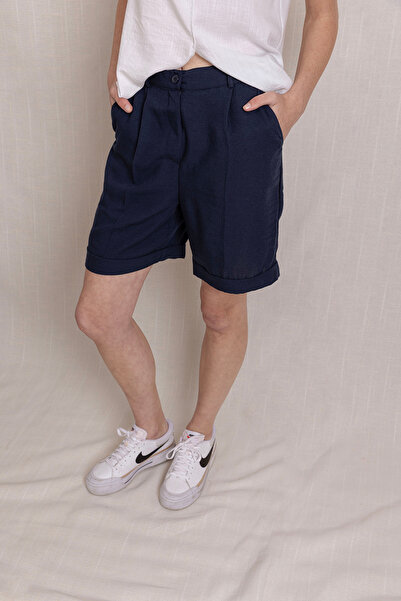 Volanlı Keten Pleli Duble Paça Şort Pantolon