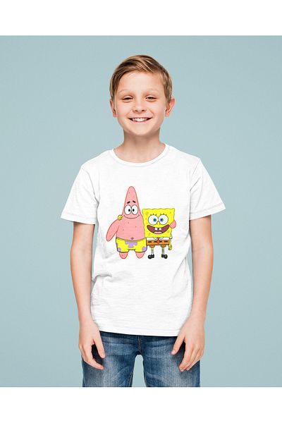 SEVBANO Tricou unisex pentru copii cu desene animate Spongebob și Patrick (vârsta 1-12)