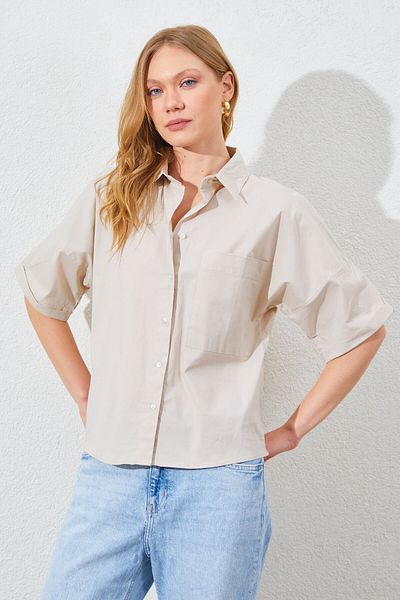 Manche Low Sleeve Single Pocket Shirt - Stone |   Mk161450-01