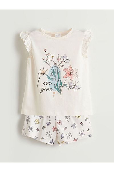 LC Waikiki Lcw Kids Floral Girl's Shorts Pajamas Suit