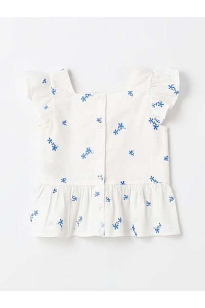LC Waikiki Lcw Kids Square Neck Short Sleeve Embroidery Baby Girl Blouse