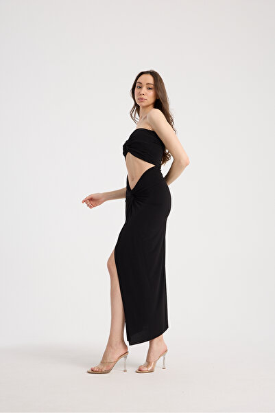 Moda Days Black Gathered Pareo Skirt & Crop Top Set