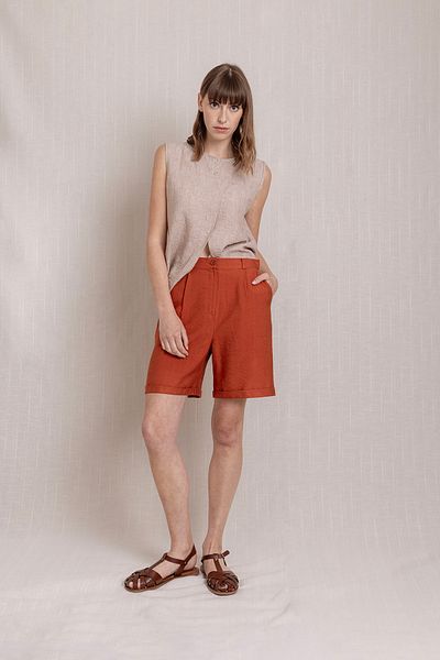 Volanlı Linen Pleated Double Leg Shorts Trousers