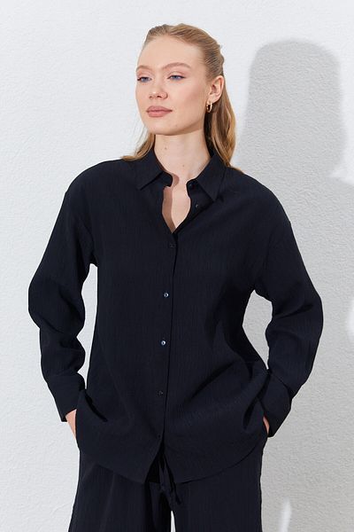 Manche Oversize Shirt - Black |   Mkes161831--1