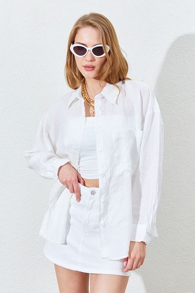 Manche 100% Linen Women's Shirt - White |   Mkes169571 - One