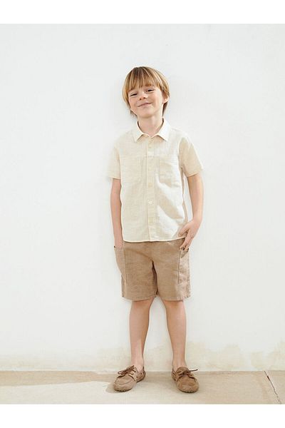 LC Waikiki Elastic Waist Boys' Linen Shorts with Pockets