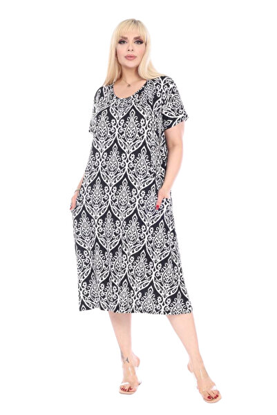 MELSAY Γυναικείο φόρεμα μεγάλου μεγέθους λευκό μοτίβο δαντέλας Standard Fit Viscose Φόρεμα 44-52 Μεγέθη