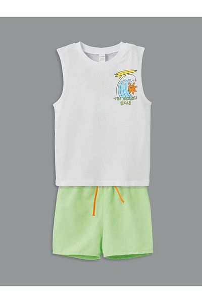 LC Waikiki New Season Crew Neck Boys' Undershirt and Swimming Shorts 2-Piece Set - S5Mb31Z1