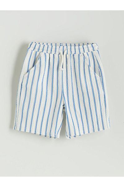 LC Waikiki Beige Muslin Striped Boy's Shorts