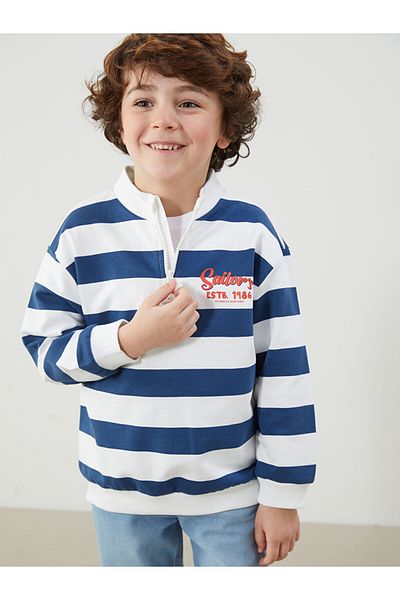 LC Waikiki Stand Collar Striped Baby Boy Sweatshirt