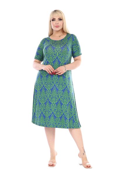 MELSAY Women's Short Sleeve Green Lace Pattern A-Line Plus Size Dress
