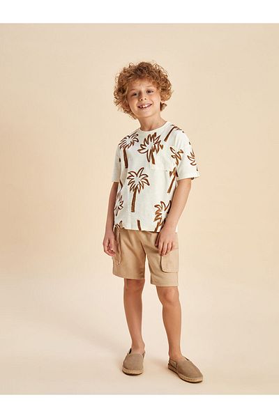 LC Waikiki Beige Elastic Waist Gabardine Boy's Shorts