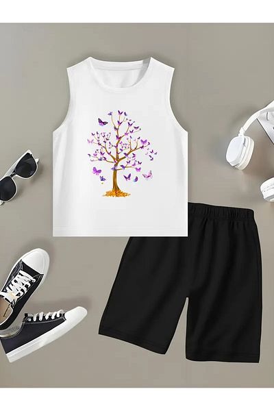 YUNAYT Children's Sleeveless T-Shirt and Shorts Set with Pockets