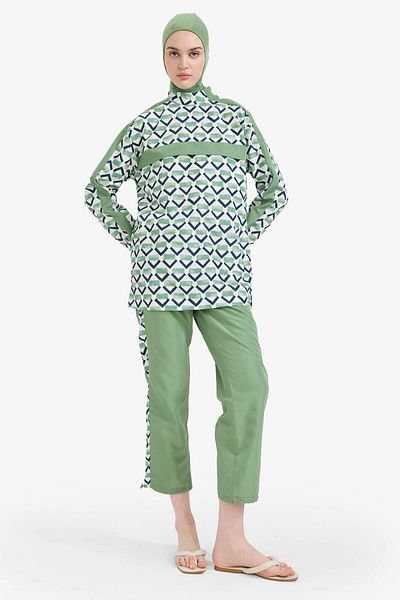 DeFacto Regular Fit Patterned 3-Piece Basic Plain Burkini Hijab Swimsuit Set E7996Ax25Hs