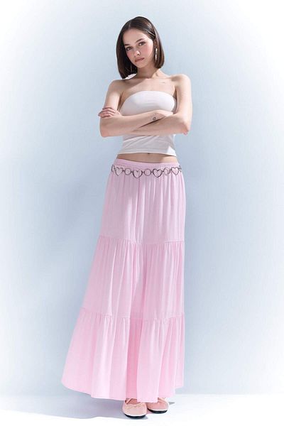 DeFacto High Waist Cotton Lined Crinkle Viscose Maxi Skirt D5033Ax25Sm