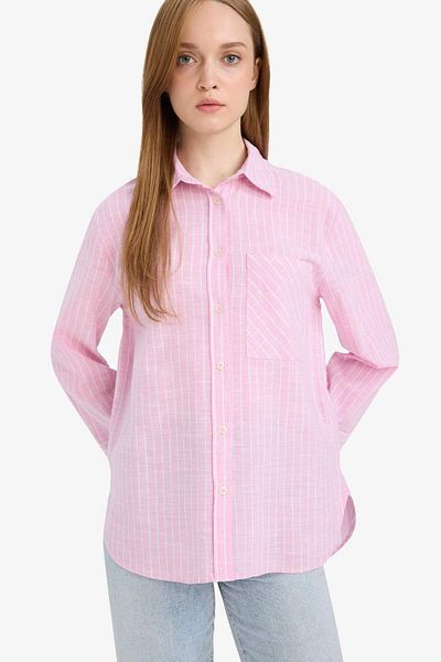 DeFacto Relax Fit Striped Flared Cotton Long Sleeve Shirt Tunic F6314Ax25Sm