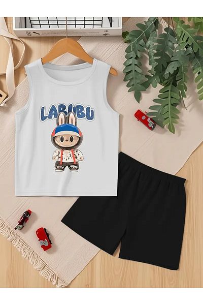 YUNAYT Children's Sleeveless T-Shirt and Shorts Set with Pockets