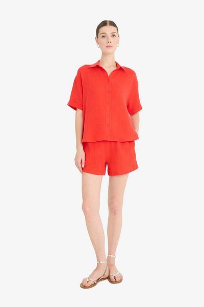 DeFacto Regular Fit Muslin Long Sleeve Red Shirt F0884Ax25Sm