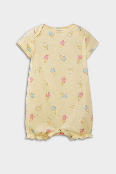 DeFacto Baby Girl Newborn Ice Cream Pattern Combed Cotton Short Sleeve Jumpsuit E4024A525Hs