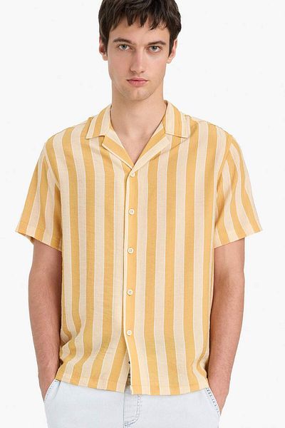DeFacto Regular Fit Collar Printed Striped Short Sleeve Shirt E5421Ax25Sm