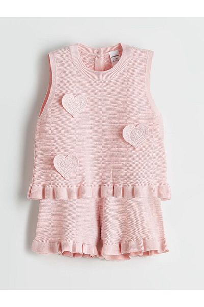 LC Waikiki Lcw Kids Heart Printed Girl's Sweater and Shorts 2-Pack