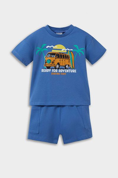 DeFacto Baby Boy 2-Piece Set Palm Printed Short Sleeve T-Shirt Flexible Waisted Shorts E6838A525Sm