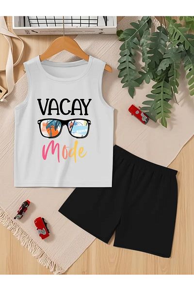 YUNAYT Children's Sleeveless T-Shirt and Shorts Set with Pockets