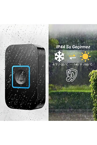 MultiZone Kablosuz Led Işıklı Akıllı Kapı Zili 2 Buton Alıcı Pil Gerektirmez Su Geçirmez Uzun Menzil